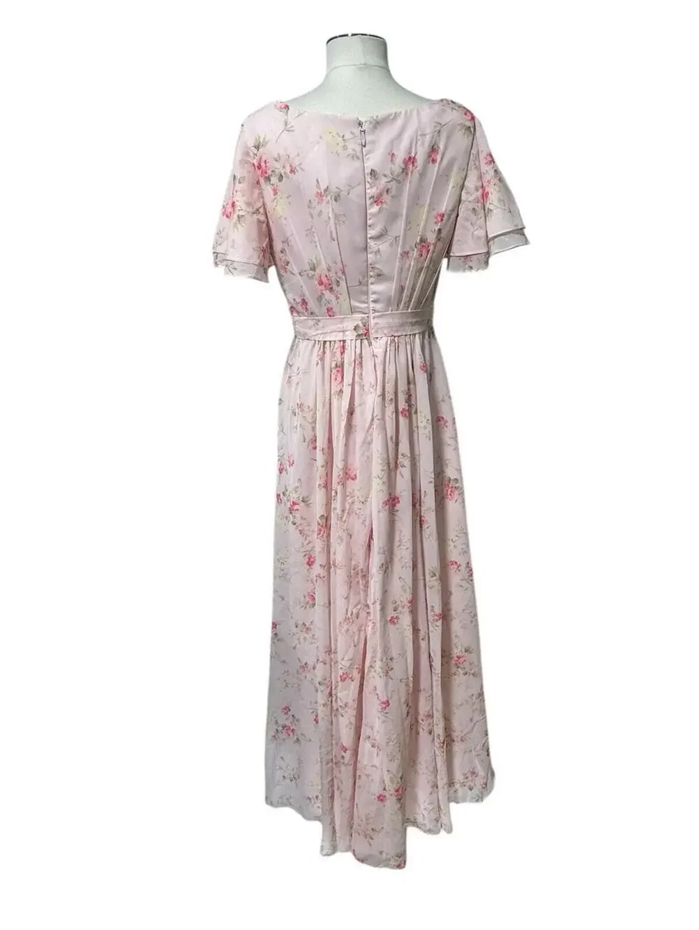 Chiffon Maxi Wedding Guest Floral Dress Size Small Modest - Picture 2 of 4